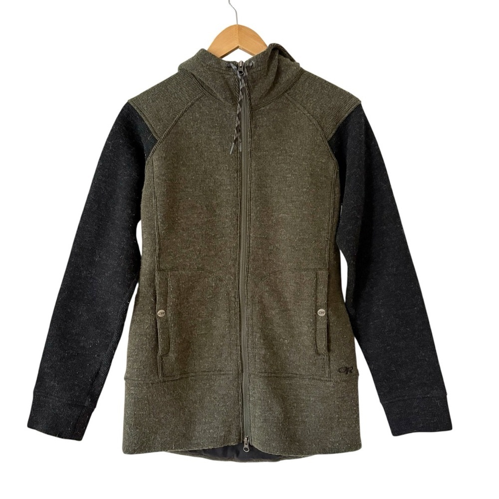 Outdoor Research Womens Flurry Jacket Small Forest Green Black Fleece Wool Warm - Picture 1 of 9